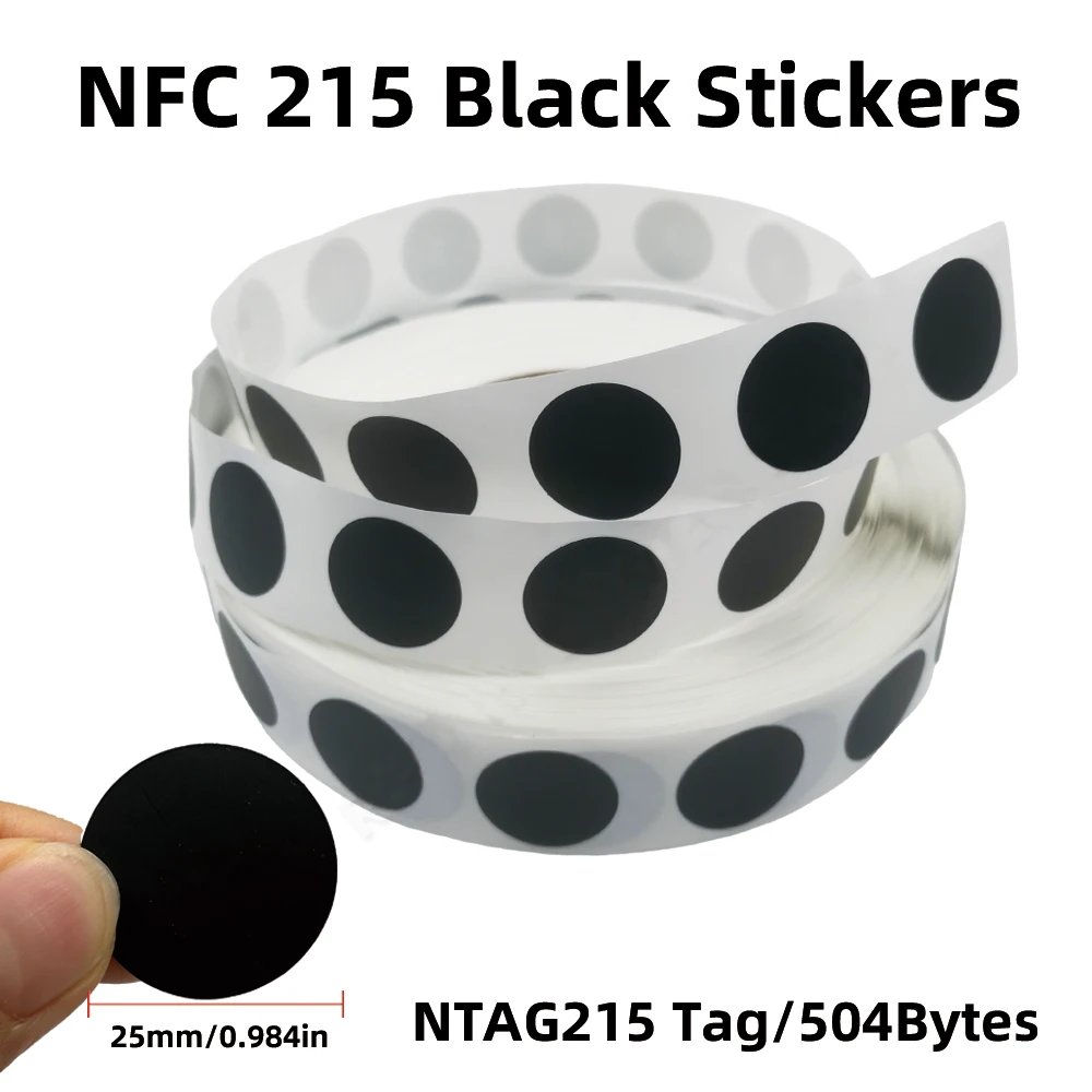 Schwarze Ntag215 NFC-Telefon verfügbar RFID-Tags Aufkleber Klebeetikett NFC Ntag215 Selbstklebendes Tag 13,56 MHz ISO14443A Aufkleber Image