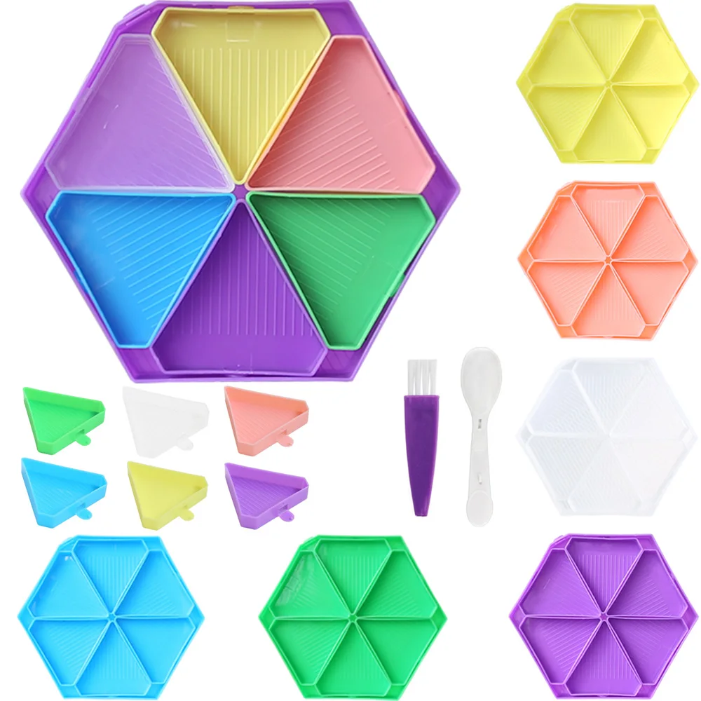6-Gitter-Palette, Diamant-Malerei-Tablett-Set, sechseckig, große Kapazität, Bohrplatte, Diamant-Malstift, Kunst, Perlen, Kreuzstich-Werkzeuge Image