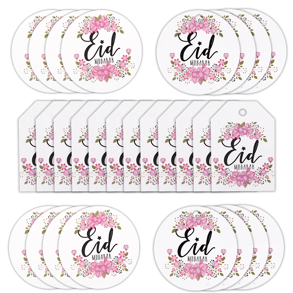 50 Stück Eid Mubarak Papier Etiketten rosa Blumen aufkleber für islamische muslimische Ramadan Kareem Dekorationen DIY Geschenke Verpackung Lieferungen Image
