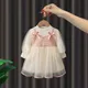 2-10 Jahre Kleinkind Kinder Langarm Kleider für Mädchen gefälschte 2 Stück Mesh Prinzessin Kleid