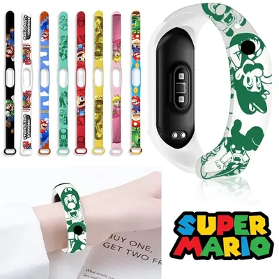 Super Mario Bros Anime-Armband für Xiaomi MI Band 7, 6, 5, 4, 3, NFC-Armband, Cartoon-Druck, Ersatz, süßes Kinder-Armband-Zubehör Image