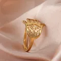 Skyrim Edelstahl Hamsa Fatima der Hand Ringe für Frauen Mädchen Gold Farbe Ring Amulett Talisman