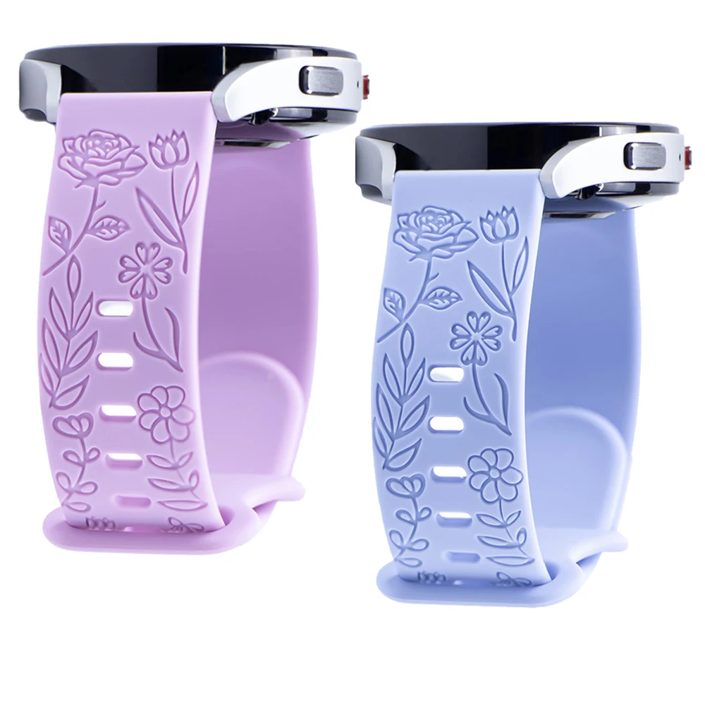 Graviertes Band für Samsung Galaxy Watch 6/5/4 40 mm 44 mm/Huawei GT 3 Pro 20 mm 22 mm florales Silikon-Sportarmband 5 Pro 45 mm Active 2 Image
