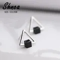 Neue Vintage 925 Sterling Silber Dreieck Geometrie Schwarz Onyx Ohrringe Für Frauen Mädchen Silber