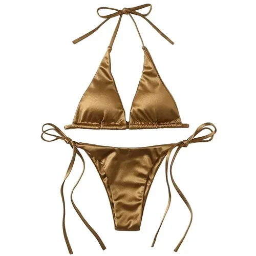 Bademode Tanga Bikini Set Sexy Neue Gold Badeanzüge Frau Sexy Badeanzüge Bikinis Dreieck Bandage