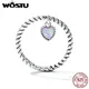 WOSTU 925 Sterling Splitter 5MM Herz Süße Rosa Opal Ring Für Frauen Einfache Vintage Twist Ring