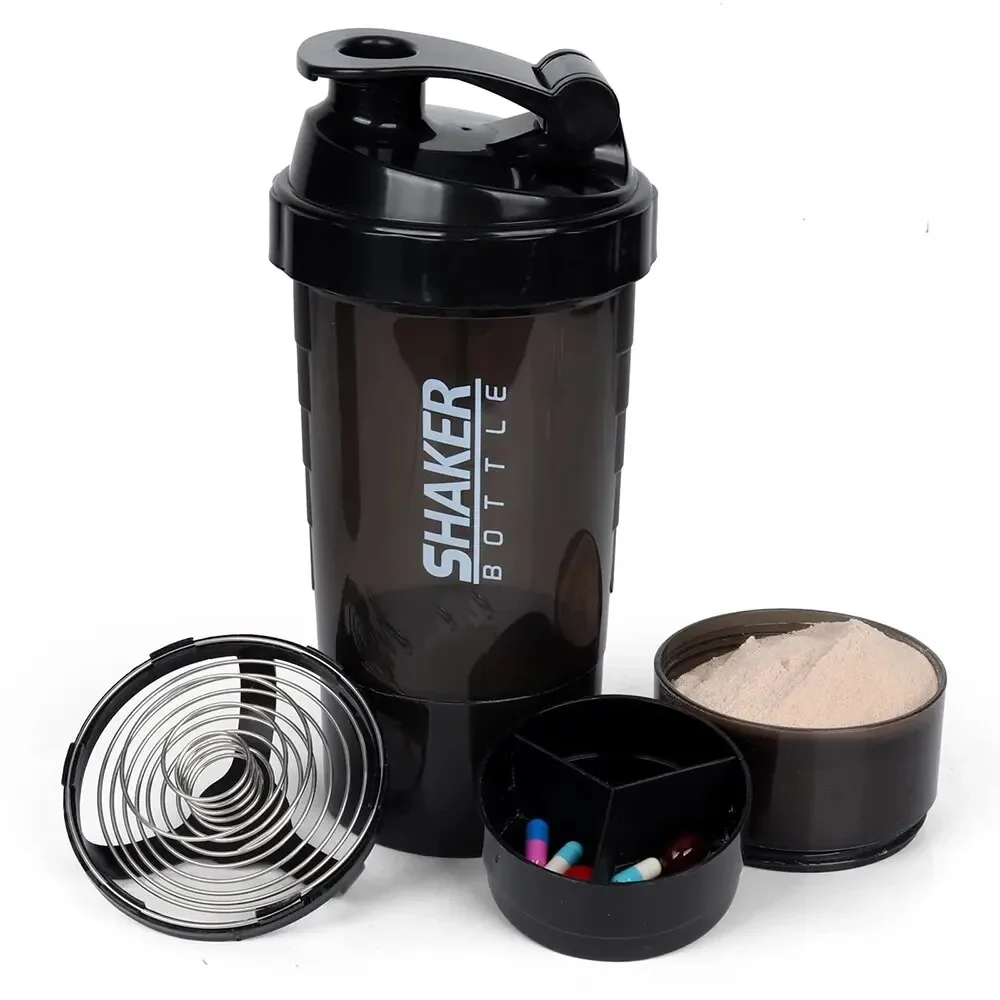 3-lagige Shaker-Proteinflasche, Pulver-Shake-Becher, Wasserflasche, Kunststoff-Mischbecher, Bodybuilding-Übungsflasche Image