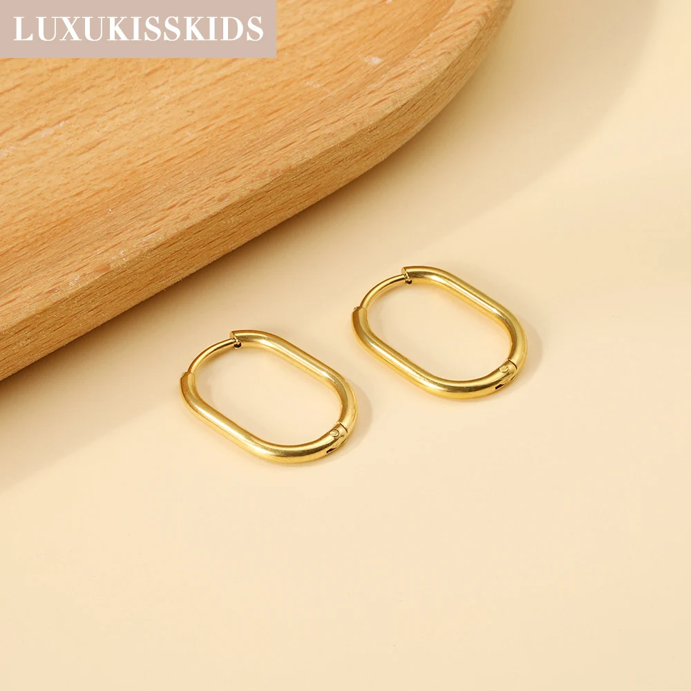LUXUKISSKIDS Modische ovale Creolen aus Edelstahl, elliptische Form, Silber/Gold, 20 mm, große runde Clips, glattes mentales Ohr