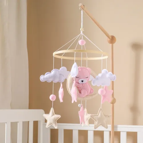 Baby Rassel Spielzeug Bett Glocke rosa Bär hängen Spielzeug 0-12 Monate Neugeborene Holz mobile