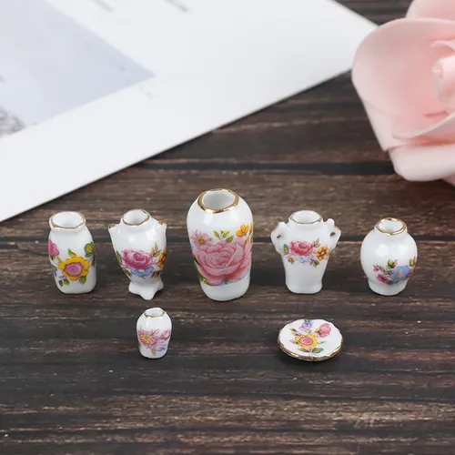 7 Stück antike Puppenhaus Miniatur Porzellan Blumenvase Puppen Haus zubehör