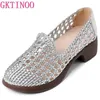 2025 sommer Hohl Woven Atmungsaktive Schuhe Frauen Sandalen Große Größe Dicke Heels Aus Echtem Leder Schuhe Sommer Casual Sandalen