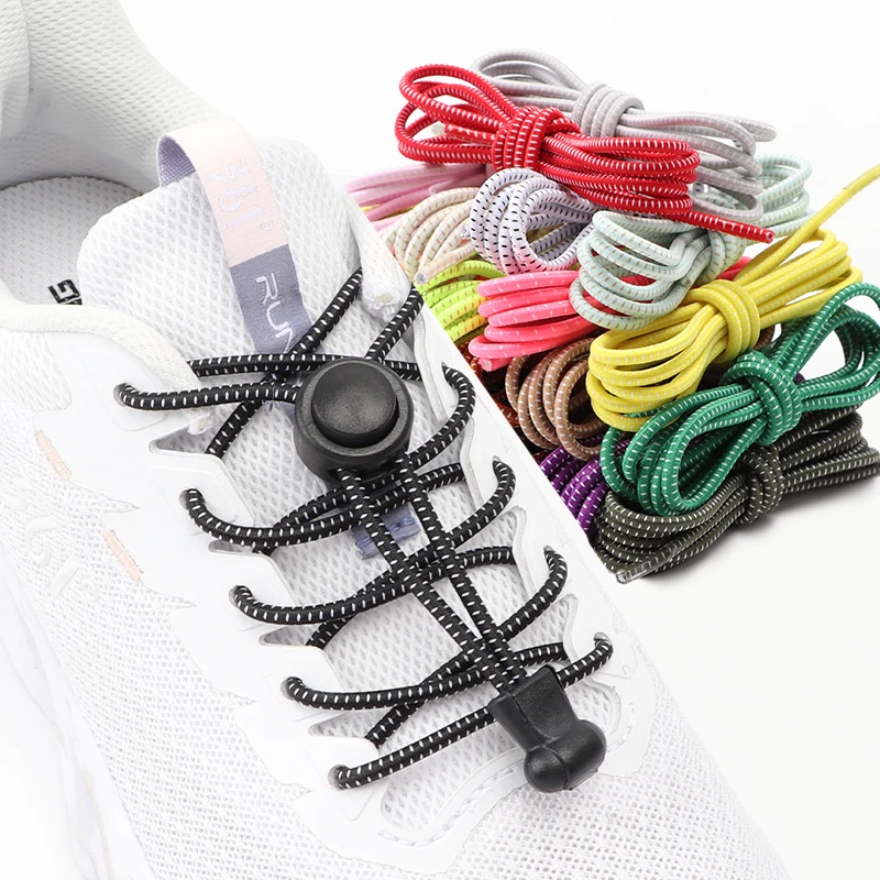 1 Paar Schnürsenkel ohne Binden, rund, Push The Spring Lock, sportliche, elastische Schnürsenkel, geeignet für alle Schuhe, Lazy Laces, Schuhzubehör