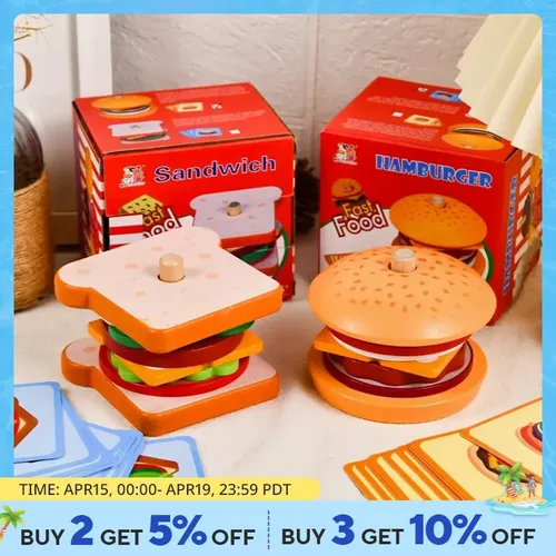 Holz küche Spielzeug Hamburger Sandwich Simulation Lebensmittel machen Set Spielzeug Kinder Holz