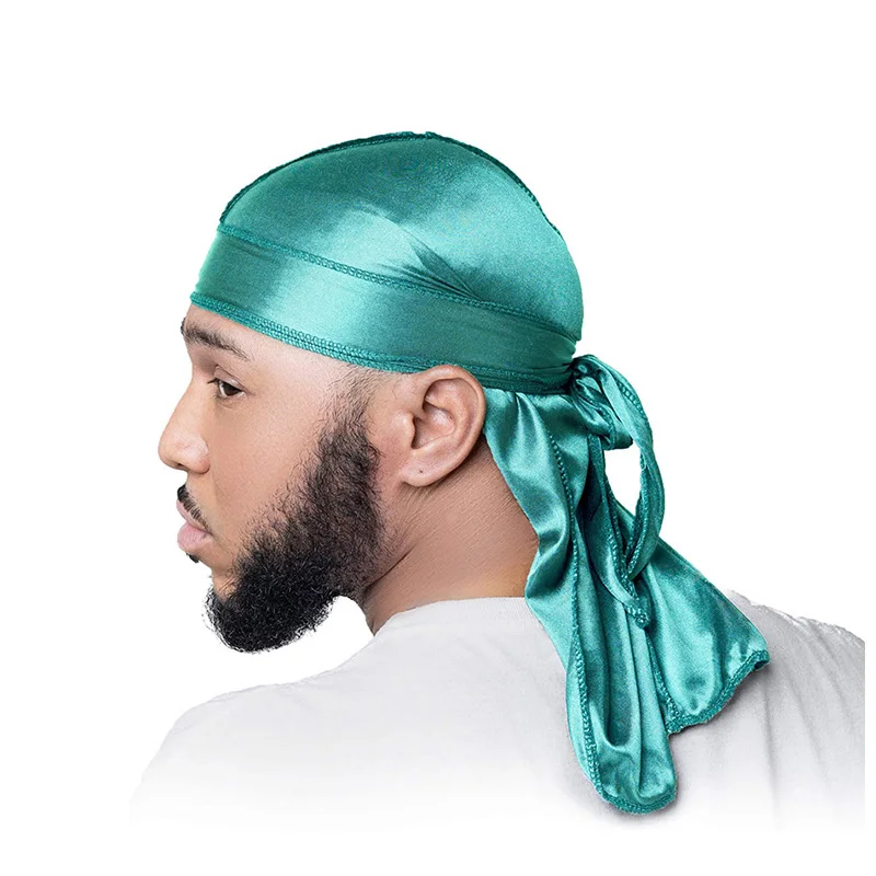 Unisex Langer seidiger Durag Long Tail Seidiger Schal Muslim Doo Rag Piratenhut Durag Chemo Caps Totenkopfmütze Turban Haarband Bandanas Image