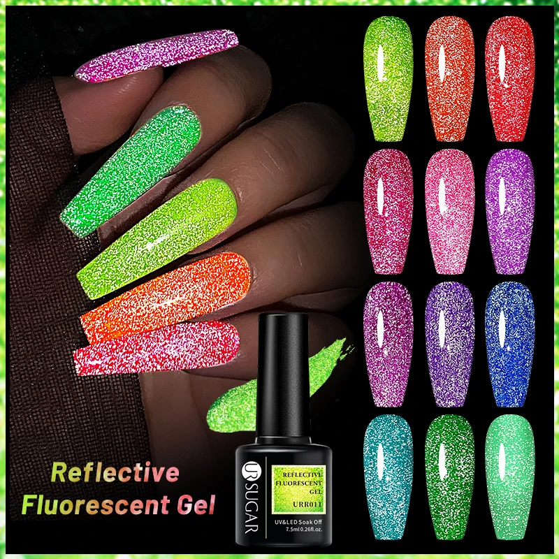 UR SUGAR 7,5 ml Neon Reflektierender Glitzer-Gel-Nagellack Rot Gelb Funkelnder Auroras Nagelgel-Kunstlack Semi-Permanent-Lack Image