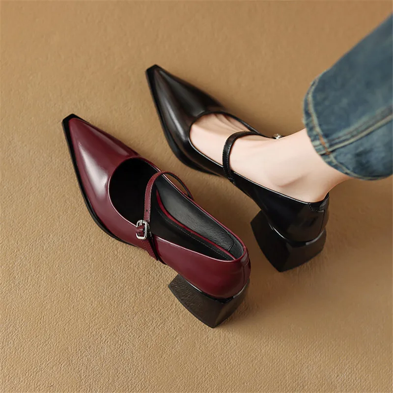 Neue Spring Split Leder Damenschuhe spitzen Zehen Frauen Pumps Mode Retro Mary Jane Schuhe für Frauen High Heels Damenschuhe