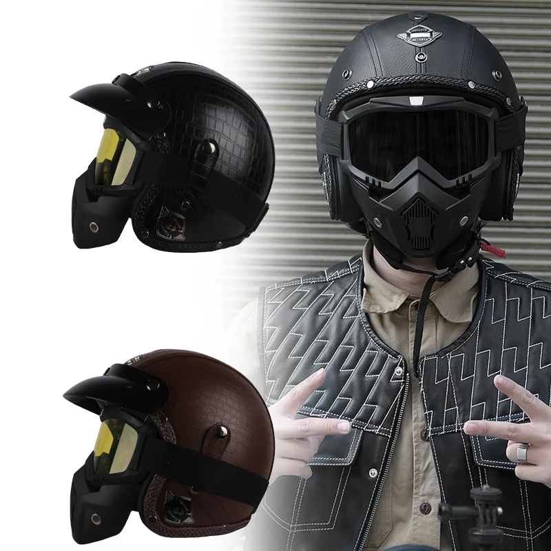 DOT Open Face Casco Moto Motorradzubehör Herren Moto Helme Zertifizierter Retro Motorradhelm Kostenlose Schutzbrille Image