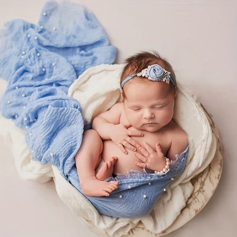 Neugeborenen Fotografie Prop Baby Wraps mit Perlen Weiche Stretch Wrap Decke Little Babe Tuch Zubehör Swaddle Foto Accessori Image