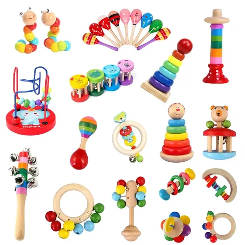 Montessori Holz rasseln für Babybett Spielzeug Baby Rassel pädagogische musikalische Holz spielzeug
