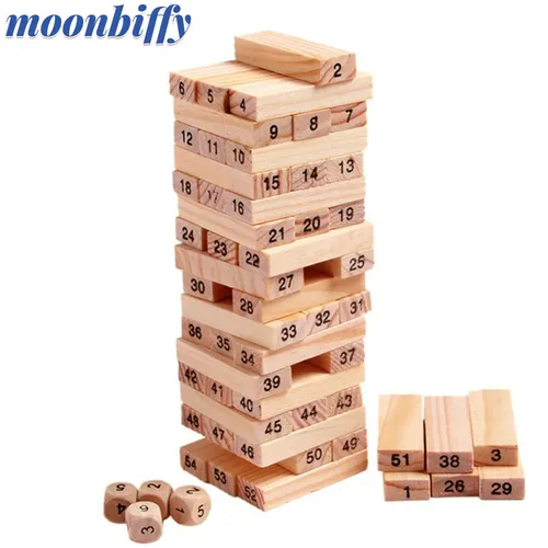 54 Teile/satz Holz Turm Bausteine Spielzeug Regenbogen Domino Stapler Bord Spiel Falten Hohe