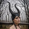 Königin/Frauen Dämon schwarz großes Horn Tiara Hut Kopf bedeckung bösartige Hexe Kopf bedeckung Film