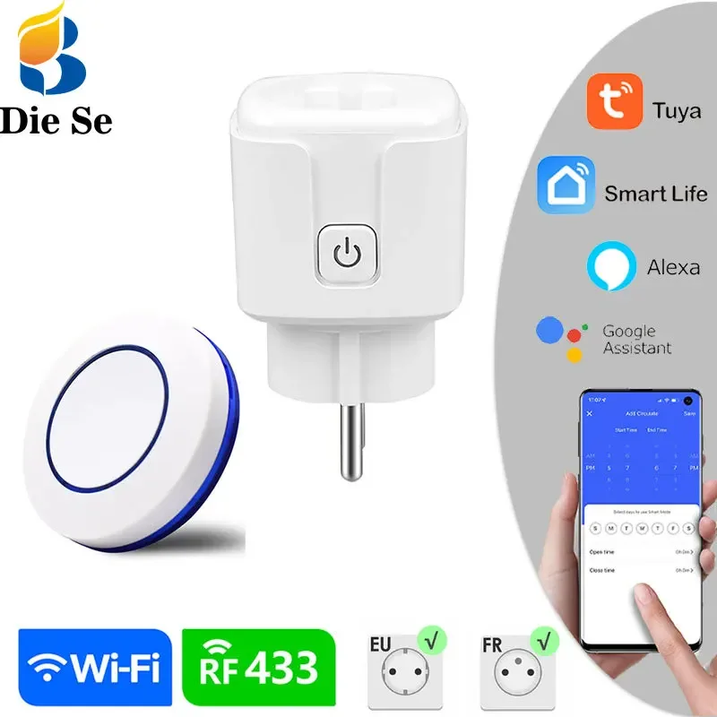 433 MHZ Rf WIFI Fernbedienung Schalter Drahtlose Steckdosen AC 220 V 16A Einzigen Stecker und Sender für Home Appliance led Image