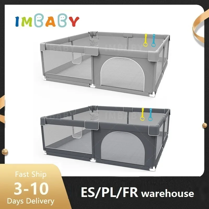 IMBABY Graues Corral für Babys mit schützendem Winkel, Babyspielplatz, hochwertiger Baby-Krabbelzaun, Spiel-Laufstall für Kinder, Laufstall Image