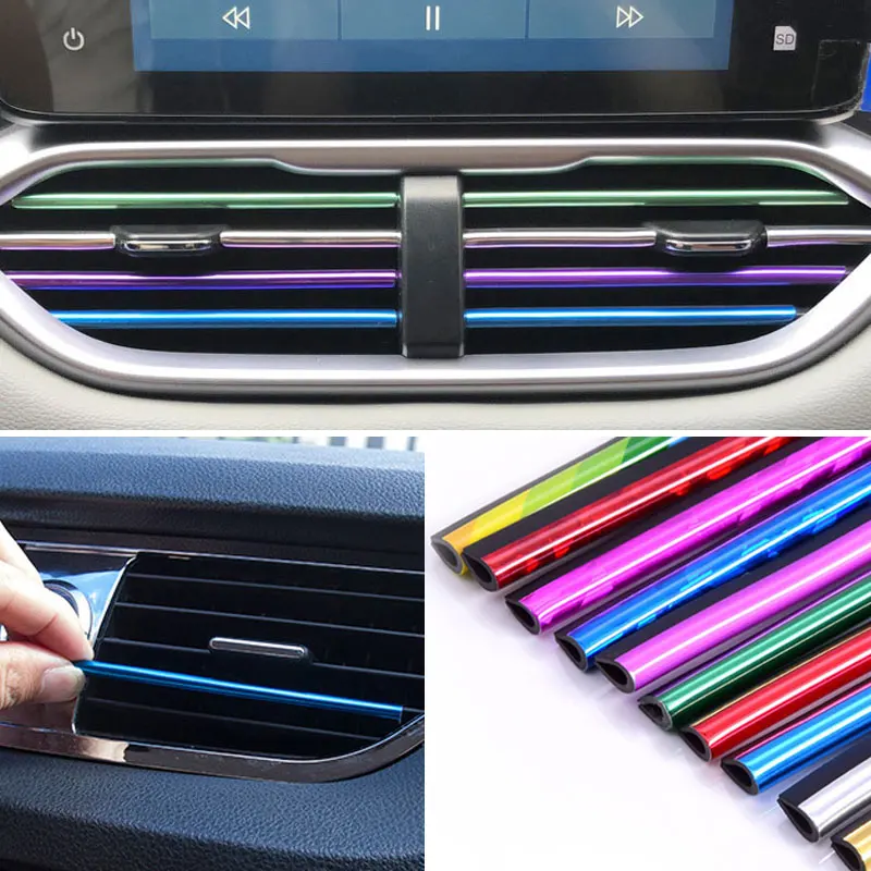 20cm 10 stücke Auto Klimaanlage Luft auslass dekorative Streifen Mesh Clip Streifen U-förmige Galvanik hellen Streifen Auto Dekoration Image