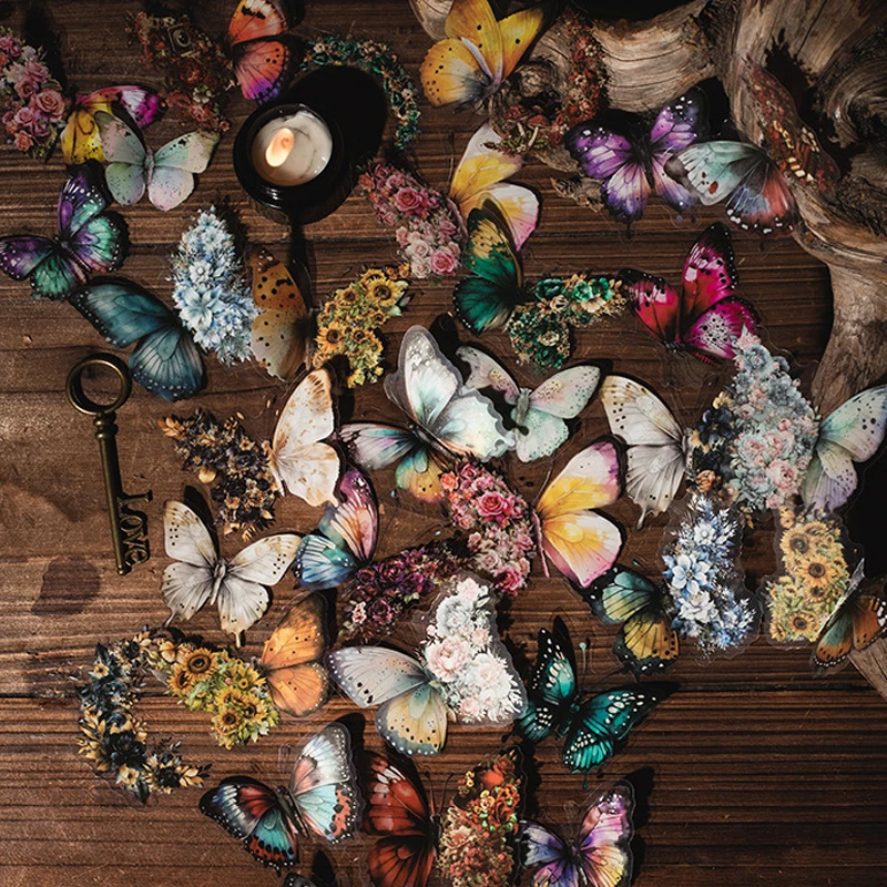 30 Stück/Packung Vintage Schmetterling PET Aufkleber Kreativität Dekoratives Handkonto Scrapbooking Junk Journal Supplies Image