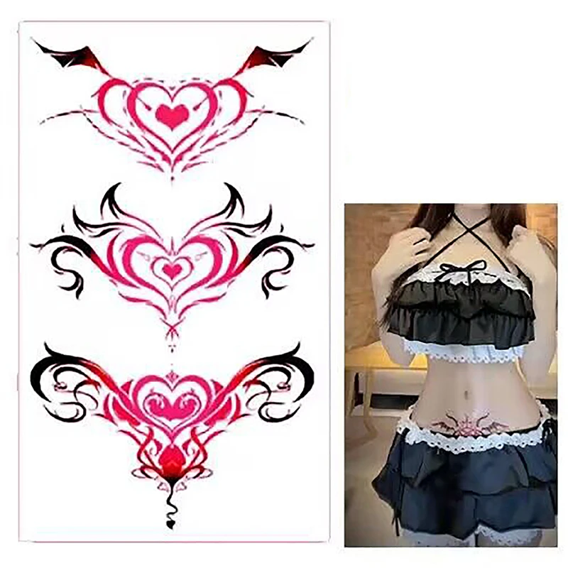 Sexy Herz Design temporäre Tattoo Aufkleber Frauen wasserdicht gefälschte Tattoo Kunst sexy Simulation Nabel Aufkleber Lippenstift Brust klein