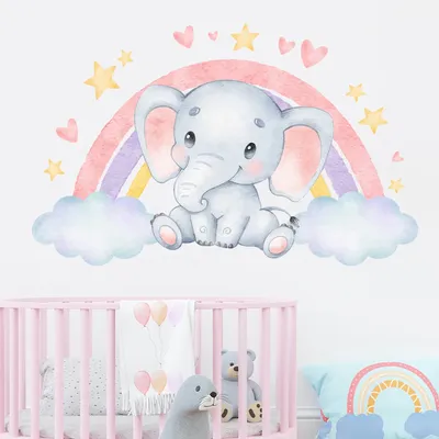 Cartoon Farbe Ballon Elefant Wandaufkleber für Kinderzimmer Dekor Kinderzimmer Baby Schlafzimmer Image
