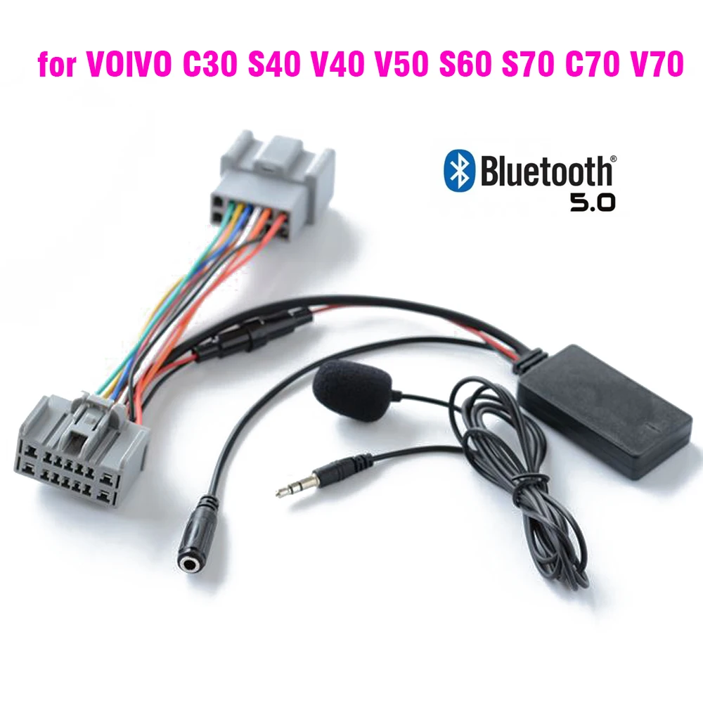 Auto Bluetooth 5.0 Drahtloser Telefonanruf Freisprecheinrichtung AUX In Adapter für VOlVO C30 S40 V40 V50 S60 S70 C70 V70 XC70 S80 XC90 mit Mikrofon Image