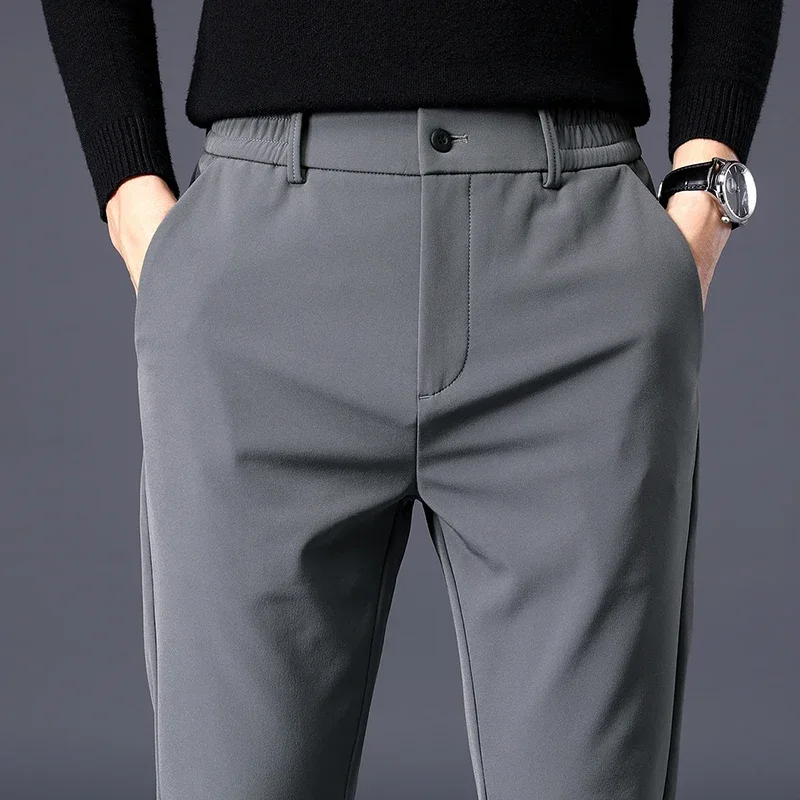 Frühling Sommer Dünne männer Business Casual Hosen Hohe Elastische Jogger Dünne Gerade Koreanische Marke Hosen Kleidung Schwarz Grau Blau