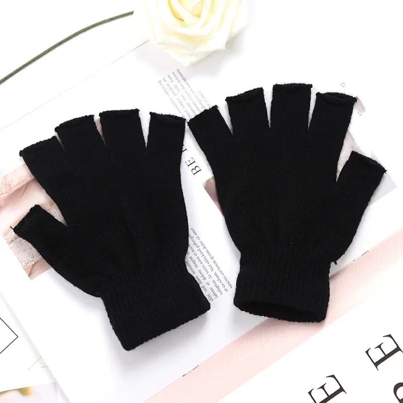 Neue schwarze finger lose Halb finger handschuhe für Frauen und Männer stricken Handgelenk Baumwolle rosa Handschuhe Winter warme Trainings handschuhe Image