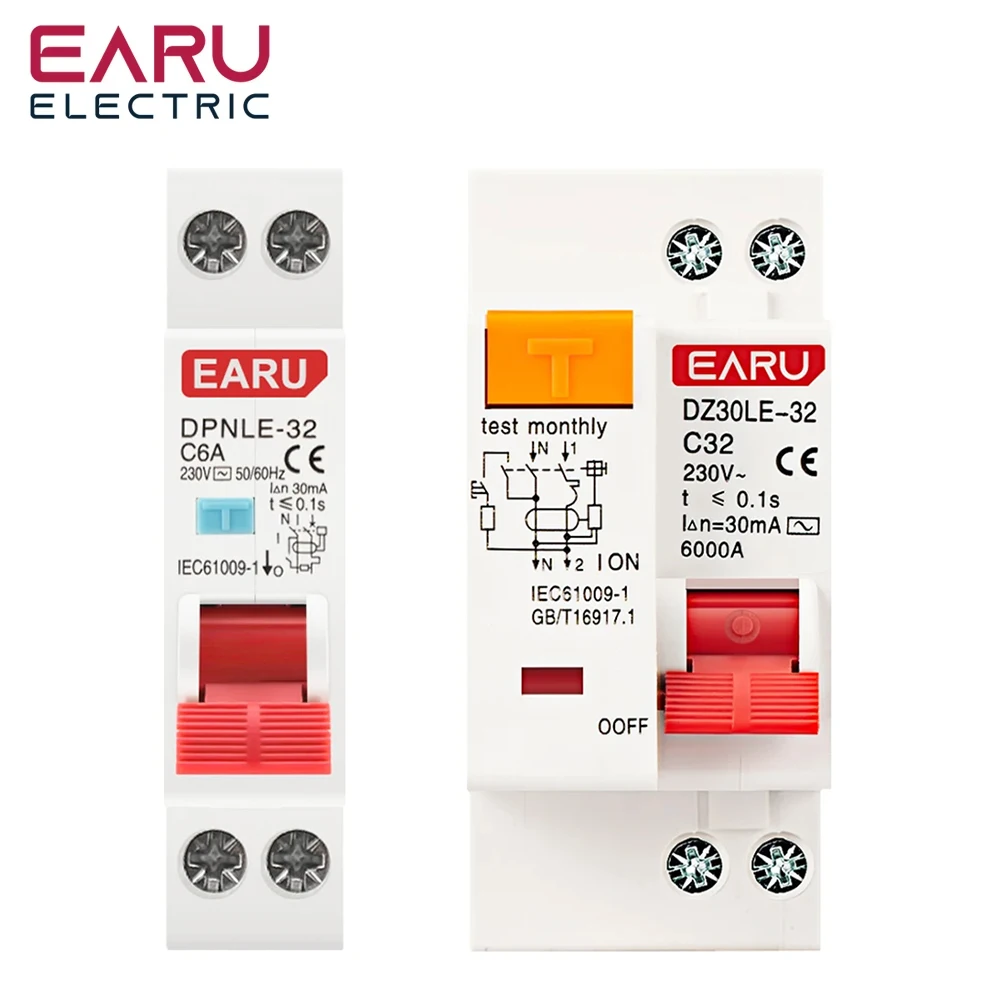 18MM 36MM 1P+N 230V 6/10/16/25/32/40/50/63A Fehlerstrom-Schutzschalter mit Überstrom- und Kurzschluss-Leckstromschutz MCB Image