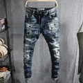 Mode Designer Männer Jeans Retro Blau Slim Fit Stretch Zerrissene Jeans Männer Loch Hosen Hip Hop