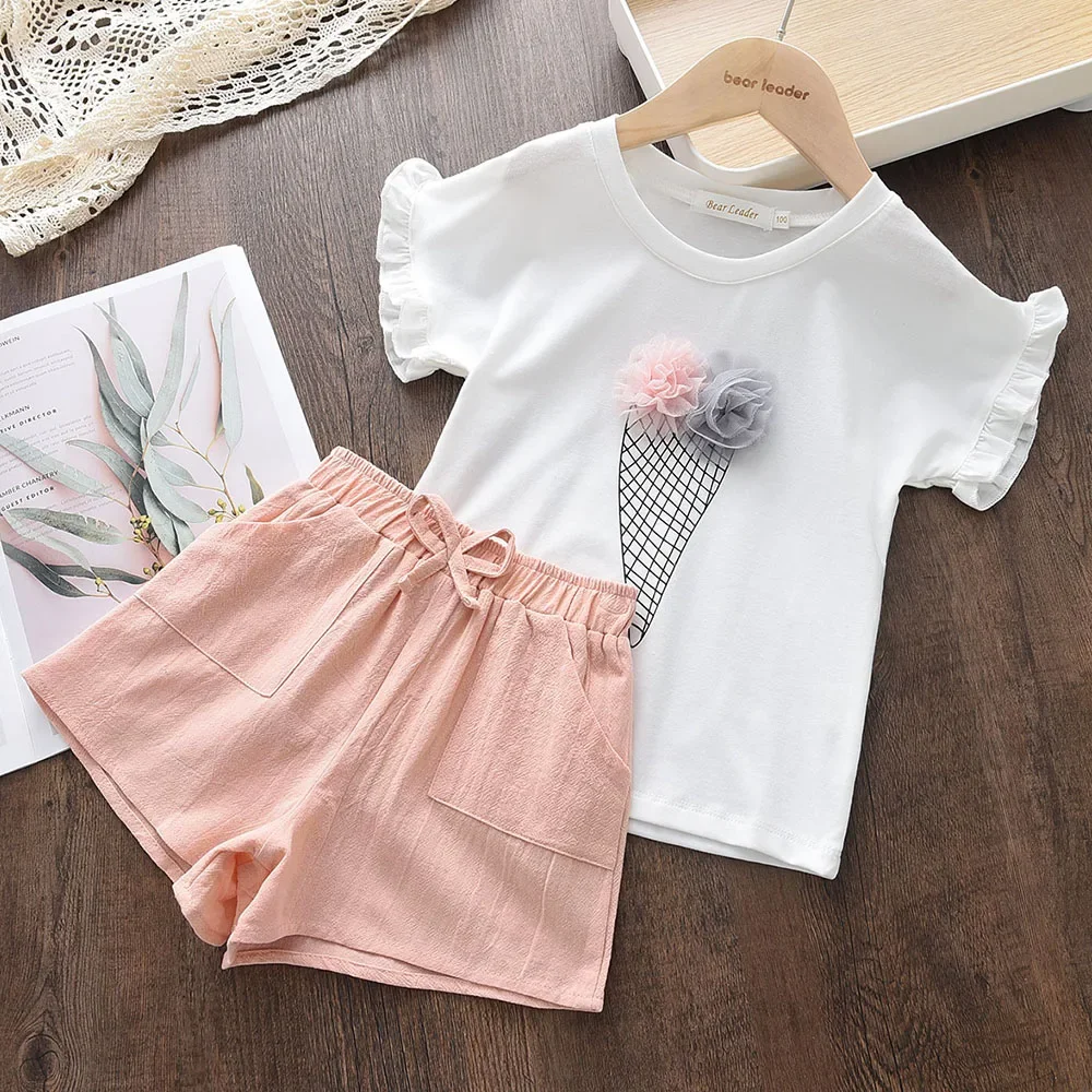 2024 neue Sommerkleid ung setzt Kinder Mädchen Blume Cartoon Print T-Shirts Shorts 2 Stück passt Baby Kinder Kleidung Outfits Image