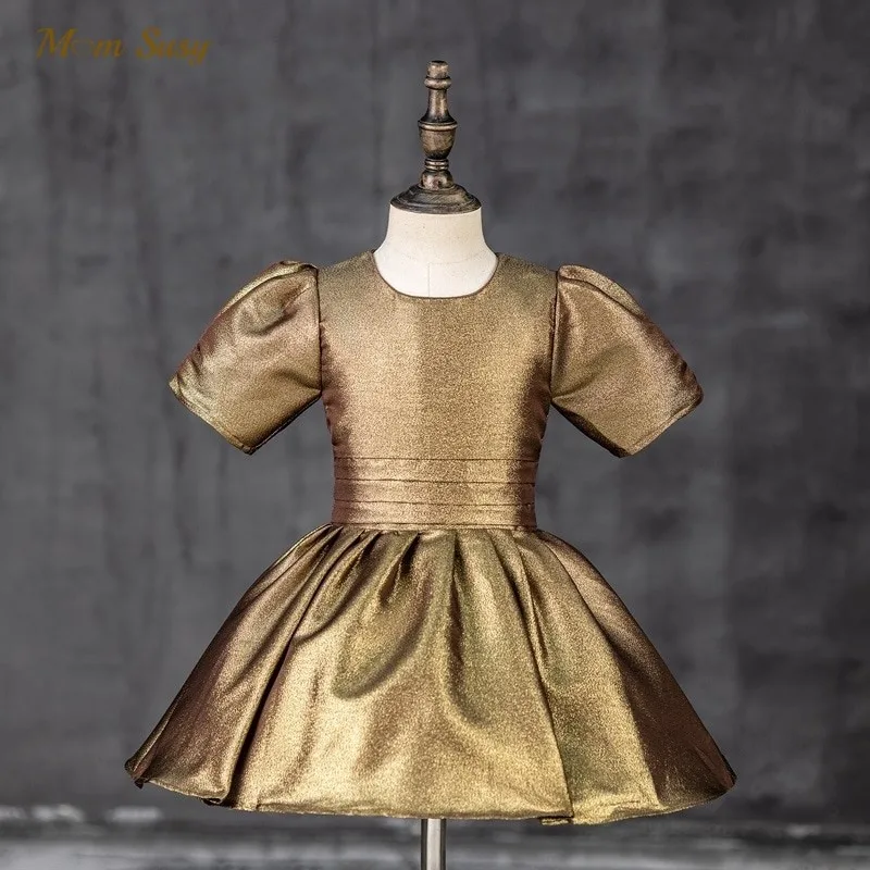 Baby Mädchen Prinzessin Goldene Kleid Infant Kleinkind Kind Bogen Vintage Vestido Kostüm Party Geburtstag Ballkleid Baby Kleidung 1-10Y Image