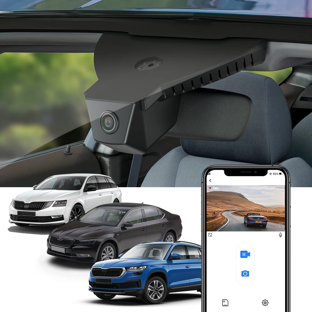 Armaturenbrett-Kamera für Skoda Octavia 3 2013–2018, für Kodiaq 2018–2023, für Superb 3 iii 2015–2019, FITCAMX 4K OEM-Stil, Auto-DVR, WLAN Image