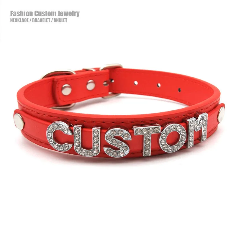 Sexy rotes PU-Leder, individueller Name, Buchstaben, Kragen, Halsband, Halsketten, Punk, personalisierbar, Sex, Cosplay, individueller Halsband, Schmuck, Geschenk