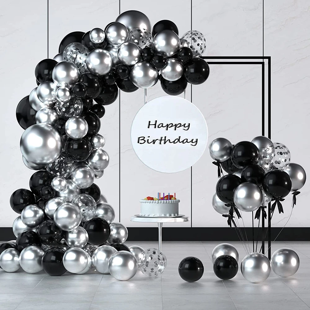 126 Stück schwarze Ballon Girlande Bogen Kit Chrom Silber Konfetti Latex Luftballons Hochzeit Geburtstags feier Braut Baby Dusche Dekor Image