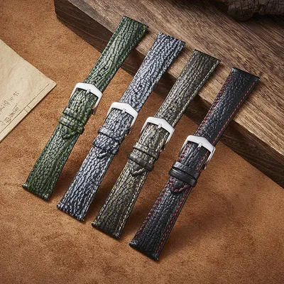 Hochwertiges Leder-Uhrenarmband, 22 mm, 20 mm, 21 mm, 19 mm, 18 mm, neues Design, Hai-Muster-Armband mit Schnellverschluss-Federsteg UTHAI F19 Image