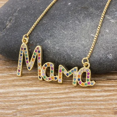 Zarte Brief Mama CZ Halskette Mütter Liebe Regenbogen Kristall Anhänger Schmuck Halsband Halskette