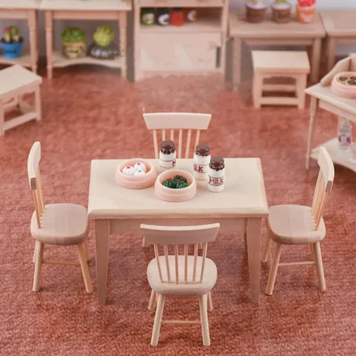 1/12 Miniatur Puppenhaus Möbel Holz Esstisch und Stuhl so tun als würden Sie Simulations möbel