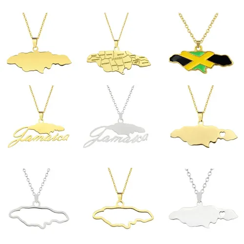 Edelstahl Jamaika Karte Anhänger Halsketten Arten von Stil Gold Farbe jamaika nischen Frauen