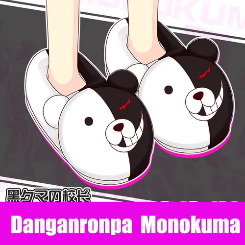 Monokuma Plüsch Hausschuhe Spiel Anime Danganronpa Schwarz Weiß Frauen Stofftier Hause Cosplay