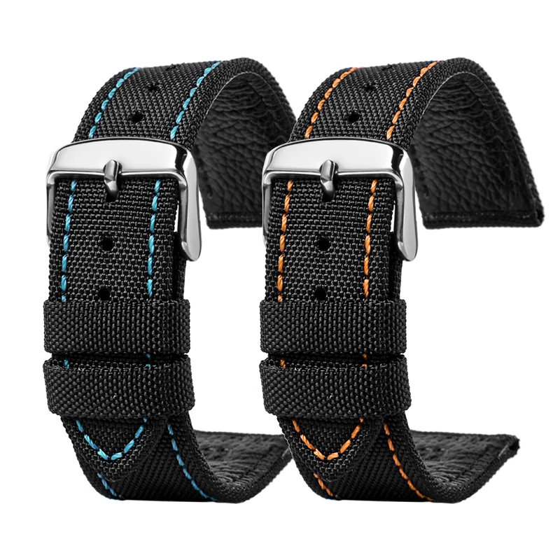 Für Seiko Casio Männer Premium Nylon Uhr Band Schwarz orange/rot/blau linie Armee grün 20mm,22mm 24 Echtem leder Atmungs strap