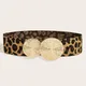 Mode Leoparden muster Gold runde Schnalle elastischen Hüftgurt Frauen Mantel Kleid Luxus Accessoires