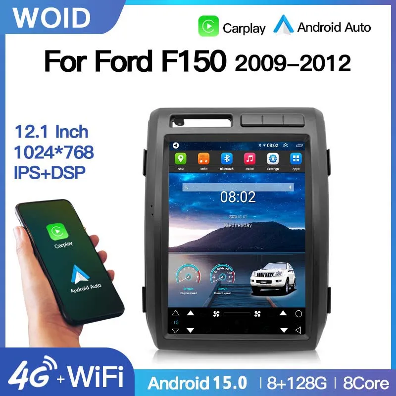 12,1'' Android 15 Carplay Vertikaler Bildschirm für Ford F150 Raptor 2009-2012 Auto GPS Navi Multimedia-Player Radio-Einheit WLAN 4G Image