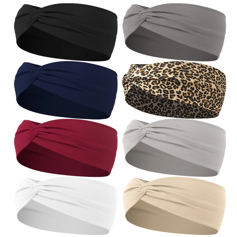 Frauen Kreuz Einfarbig Haar Bands Mädchen Mode Leopard Print Elastische Gestrickte Stirnbänder Vintage Turban Machen Haar Zubehör